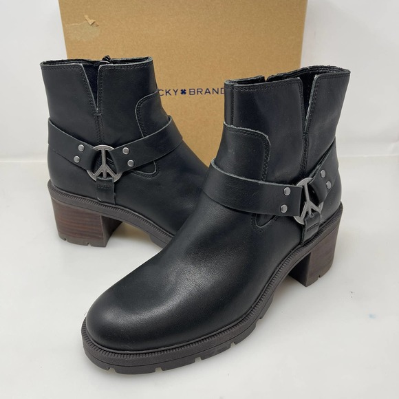 Lucky Brand Soxton Lug Sole Peace Sign Buckle Engineer Booties in Black‎ Size 10 - Picture 4 of 7